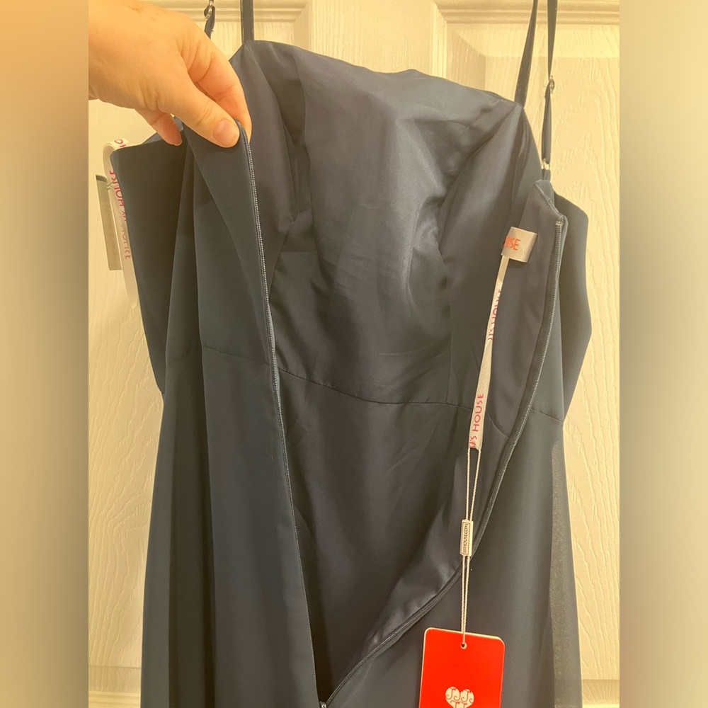 Elegant Navy Blue Evening Gown- JJ House, Size 8, Square Neck, Slit, NWT - Picture 10 of 16